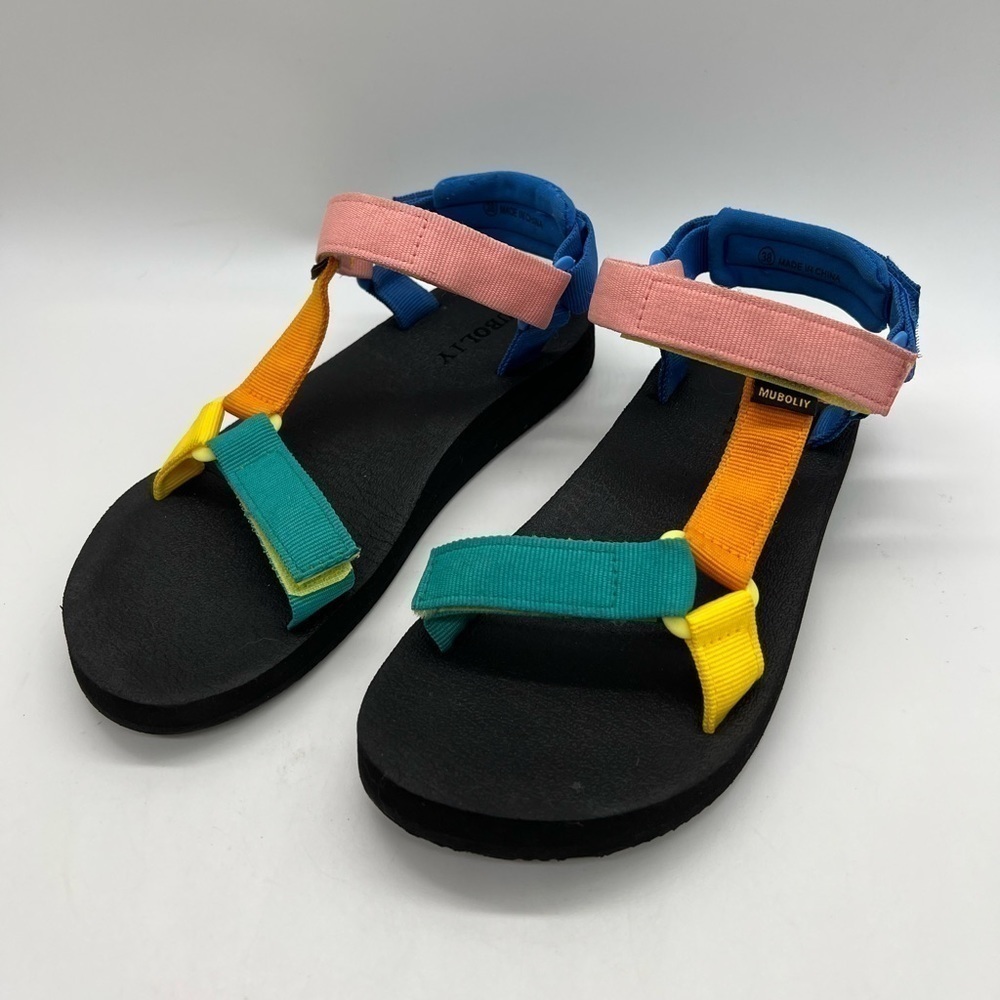 MUBOLIY WOMENS COLORFUL STRAPPY ADVENTURE SANDALS SIZE 8